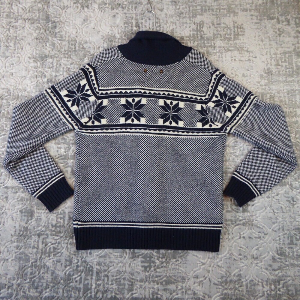i Jeans by Buffalo Sweater Mens Large Blue Shawl Cardigan Fair Isle Nordic Wool - Picture 8 of 14